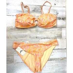 Rusty Womens XXL Pink Orange Swirl Print Bikini Set Two Piece Swim NWT
